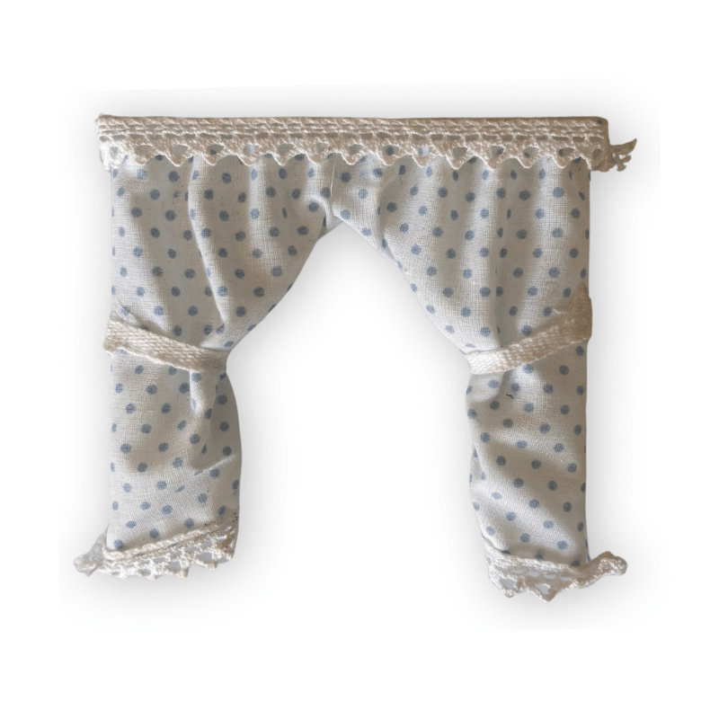 Lundby Doll House Ex-Display - White and Blue Polkadot Curtains