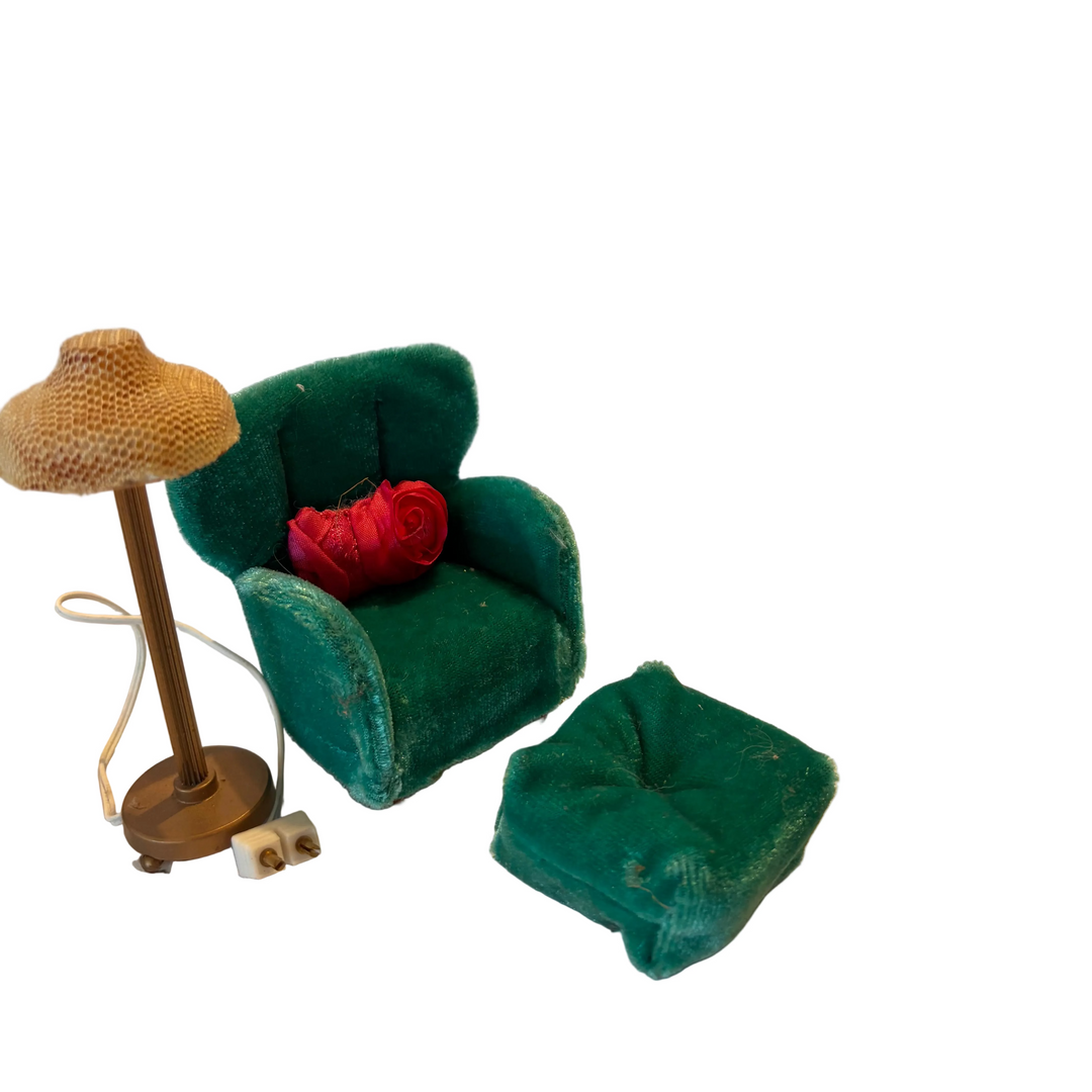Lundby Doll House Ex-Display - Teal Armchair &amp; Lamp Set